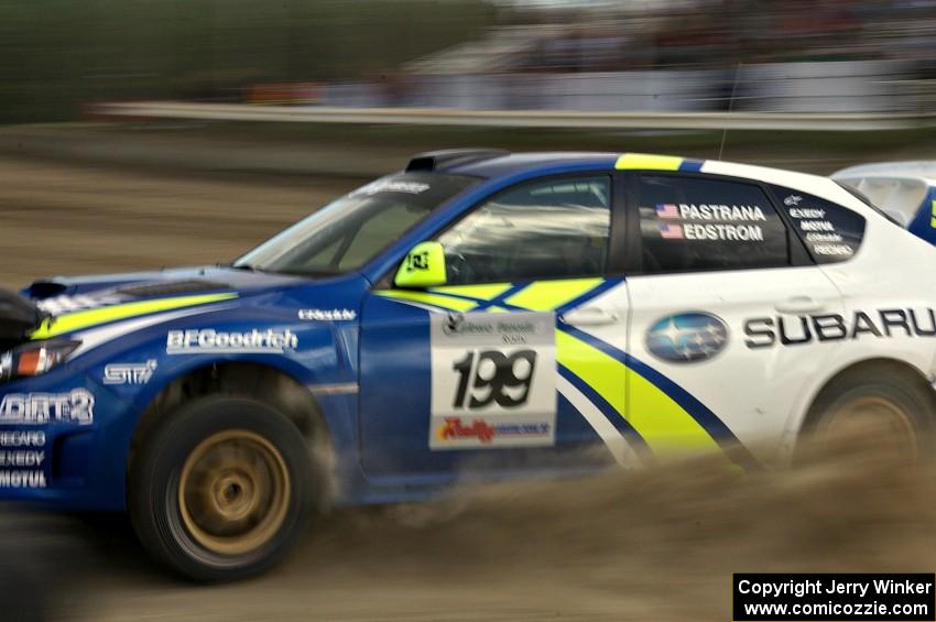 Travis Pastrana / Christian Edstrom drift their Subaru WRX STi in the SS1 speedway infield.(3)