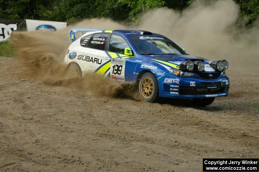 Travis Pastrana / Christian Edstrom in their Subaru WRX STi blast through the spectator hairpin on SS4.