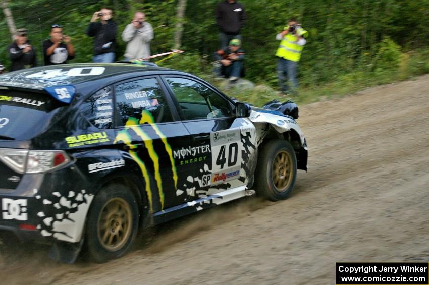 Dave Mirra / Derek Ringer head uphill in their Subaru WRX STi on SS4.