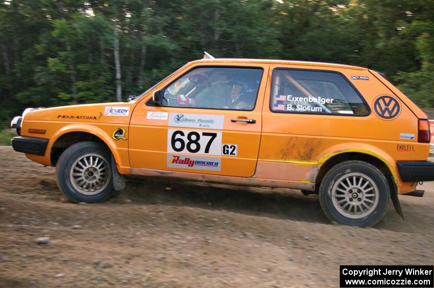 Chad Eixenberger / Ben Slocum muscle their VW Golf uphill at the spectator hairpin on SS4.