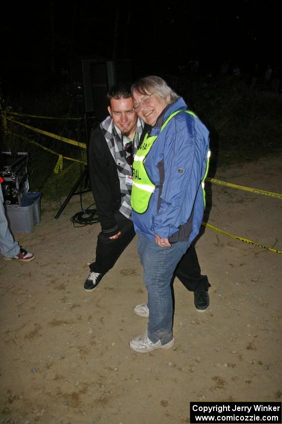 Announcer Will Mattox and stage captain Beryl Ann Burton at the spectator location for stages 4 and 7.