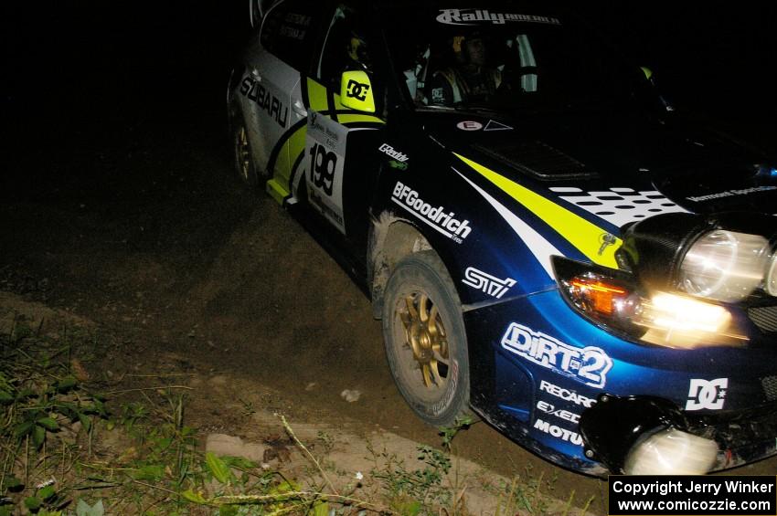 Travis Pastrana / Christian Edstrom in their Subaru WRX STi apex a right-hander on SS6.