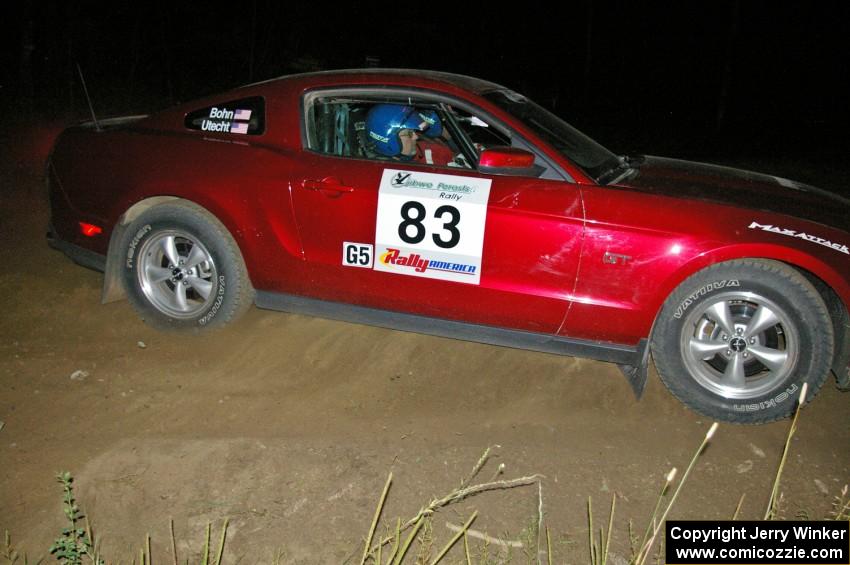Mark Utecht / Rob Bohn in their Ford Mustang take a 90-right onto Blue Trail on SS6.