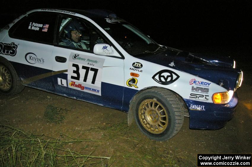 Mason Moyle / Scott Putnam nail the apex at the SS7 spectator point in their Subaru Impreza.