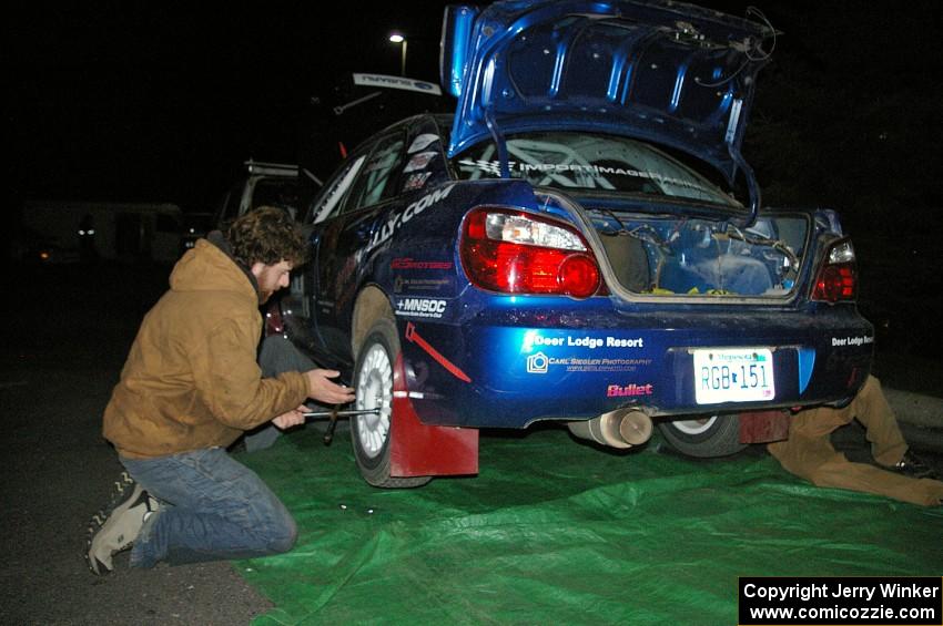 Carl Siegler / David Goodman Subaru WRX STi gets repairs at 1:30AM in the hotel parking lot.(1)