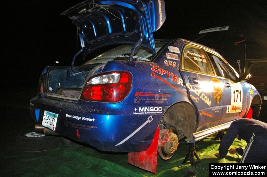 Carl Siegler / David Goodman Subaru WRX STi gets repairs at 1:30AM in the hotel parking lot.(2)