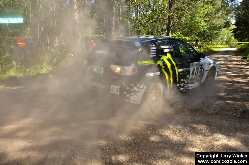 Dave Mirra / Derek Ringer miss a 90-right on SS8 in their Subaru WRX STi.