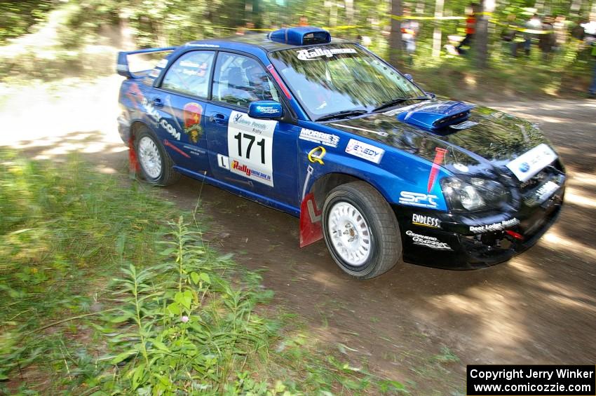 Carl Siegler / David Goodman hope to put the previous days off behind them. Here they are in their Subaru WRX STi on SS8.