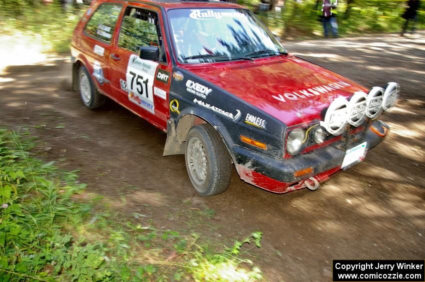 John Kimmes / Greg Smith in their VW GTI take a right hander on SS8.