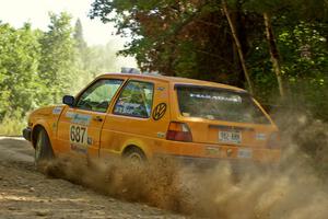 Chad Eixenberger / Ben Slocum flog their VW Golf into an uphill right hander on SS11.