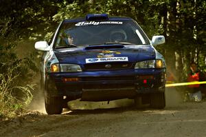 The Mason Moyle / Scott Putnam Subaru Impreza comes out of a 90 right on SS11.