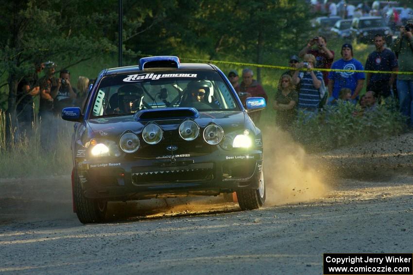 Carl Siegler / David Goodman flog their Subaru WRX STi at the spectator point on SS12.