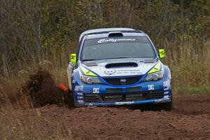 Travis Pastrana / Christian Edstrom come into a corner on the practice stage and stall the engine on their Subaru WRX STi.