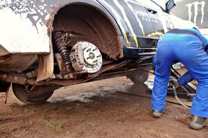 The Ken Block / Alex Gelsomino Subaru WRX STi is sprayed clean after the practice stage. (1)