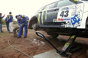The Ken Block / Alex Gelsomino Subaru WRX STi is sprayed clean after the practice stage. (2)