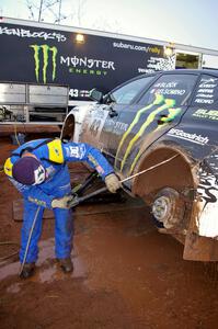The Ken Block / Alex Gelsomino Subaru WRX STi is sprayed clean after the practice stage. (5)
