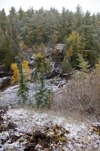 Fenners Falls, at the bottom of the gorge, in snow.