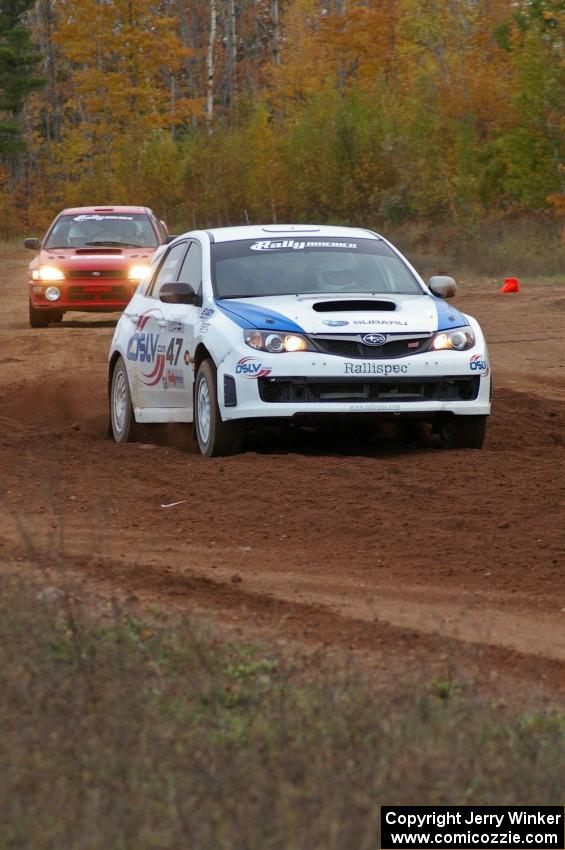 Tim Rooney / Travis Hanson launch their Subaru WRX Sti off the line at the practice stage.