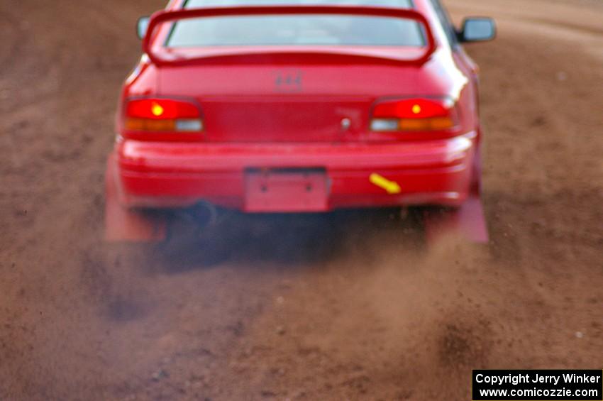 Dustin Kasten / Corina Soto blast away from the start of the practice stage in their Subaru Impreza.