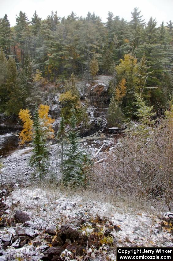 Fenners Falls, at the bottom of the gorge, in snow.