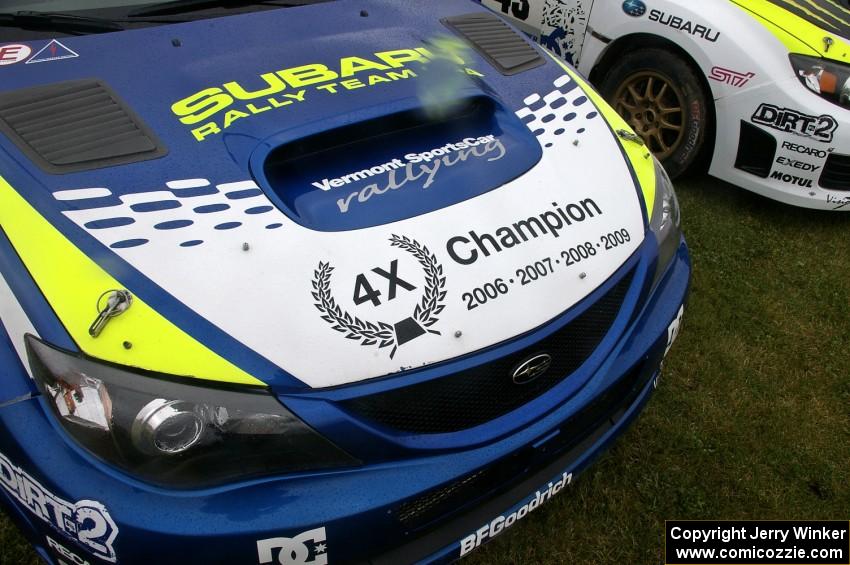 The Travis Pastrana / Christian Edstrom and Ken Block / Alex Gelsomino Subaru WRX STi's at parc expose.