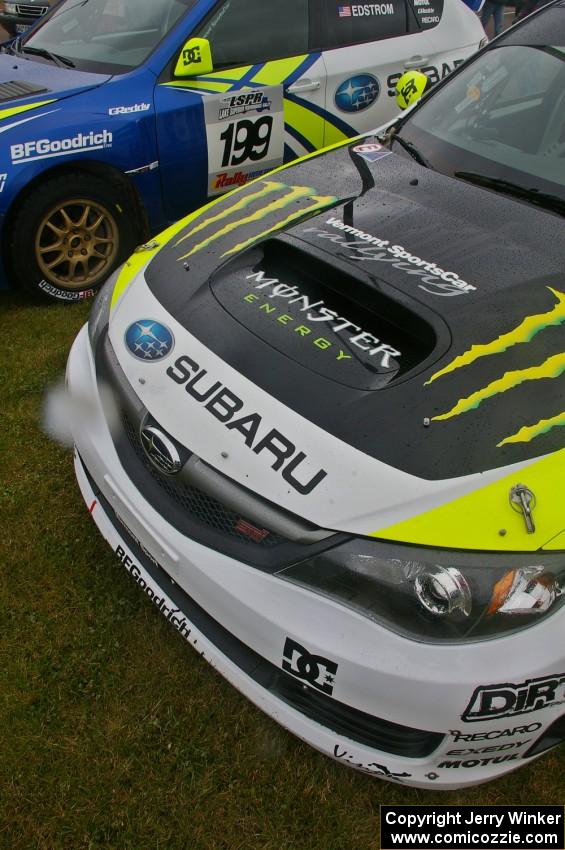 The Ken Block / Alex Gelsomino and Travis Pastrana / Christian Edstrom Subaru WRX STi's at parc expose.