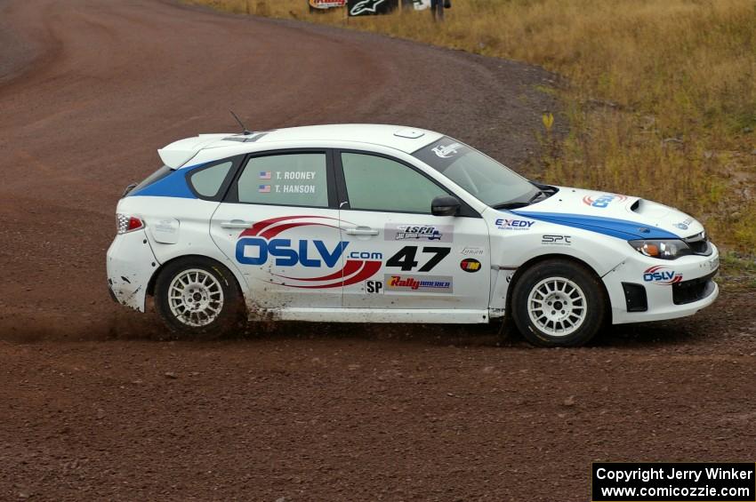 Tim Rooney / Travis Hanson drift their Subaru WRX Sti through the spectator corner at Green Acres, SS1.