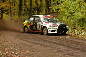 Antoine L'Estage / Nathalie Richard near the finish of Beacon Hill, SS2, in their Mitsubishi Lancer Evo X.