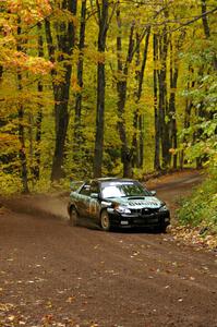 Mark Fox / Jake Blattner drift their Subaru WRX STi through a sweeper near the end of Beacon Hill, SS2.