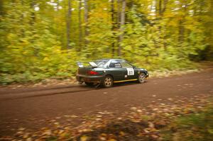 Jaroslaw Sozanski / Bartosz Sawicki blast into the flying finish of Beacon Hill, SS2, in their Subaru Impreza RS.