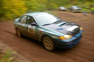 Don Kennedy / Matt Kennedy come into the flying finish of Beacon Hill, SS2, in their Subaru Impreza.