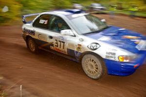 The Mason Moyle / Scott Putnam Subaru Impreza comes through the flying finish of Beacon Hill, SS2.