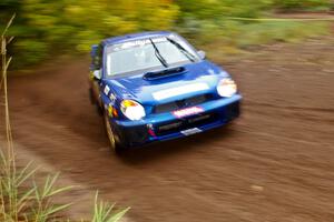 Janusz Topor / Michal Kaminski come across the flying finish of Beacon Hill, SS2, in their Subaru WRX STi.