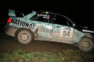 Mark Fox / Jake Blattner drift their Subaru WRX STi through the spectator corner on Far Point 2, SS7.