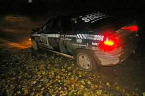 Chris Greenhouse / Don DeRose at speed in the twisty downhill section of Menge Creek, SS9, in their Plymouth Neon.