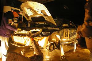 Mark Fox / Jake Blattner get repairs to their Subaru WRX STi under an awning of a closed gas station in Baraga at 2AM. (1)