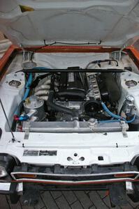 Engine bay of the Mike Hurst / Rob Bohn Ford Capri Cosworth