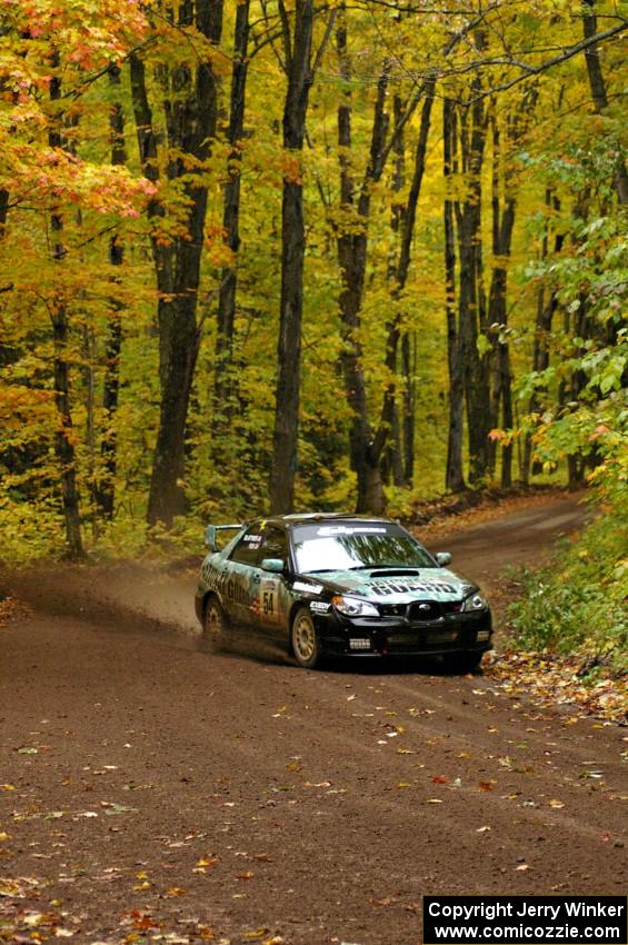 Mark Fox / Jake Blattner drift their Subaru WRX STi through a sweeper near the end of Beacon Hill, SS2.