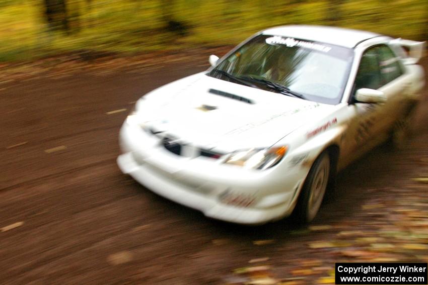 Heath Nunnemacher / Mike Rossey drift through a fast sweeper near the end of Beacon Hill, SS2, in their Subaru WRX STi.