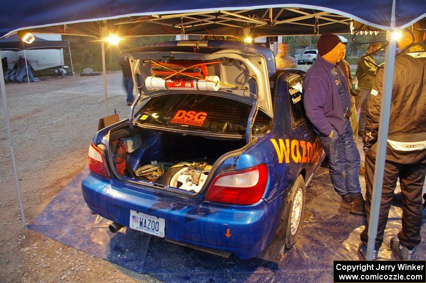 The Tim Penasack / Alex Kihurani Subaru WRX at the first Kenton service in the afternoon.