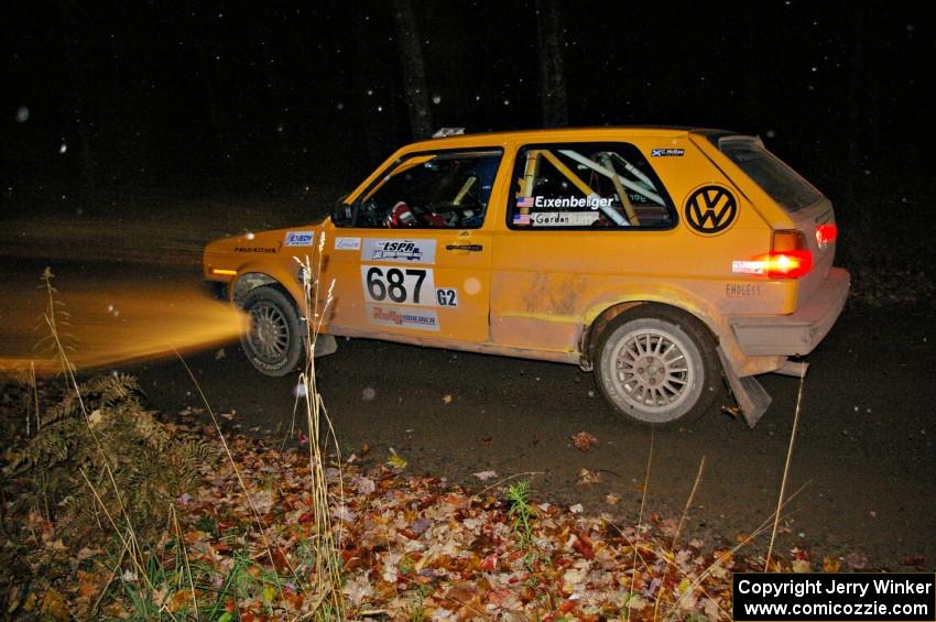 Chad Eixenberger / Chris Gordon at full speed in their VW Golf on Far Point 1, SS5.