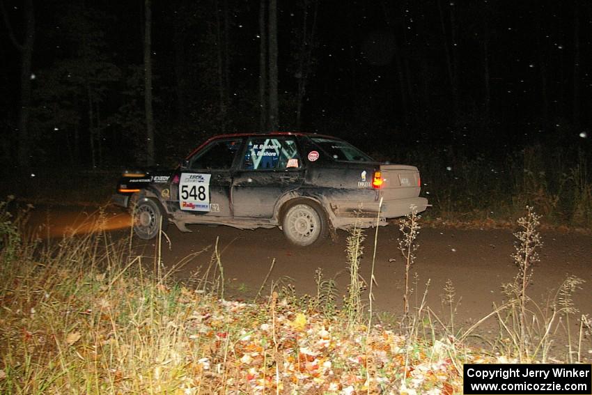 Matt Bushore / Andy Bushore at speed on far Point 1, SS5, in their VW Jetta.