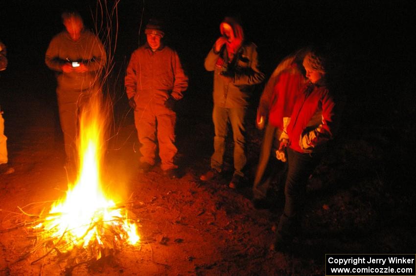 Marshalls at a campfire before the start of SS9, Menge Creek.