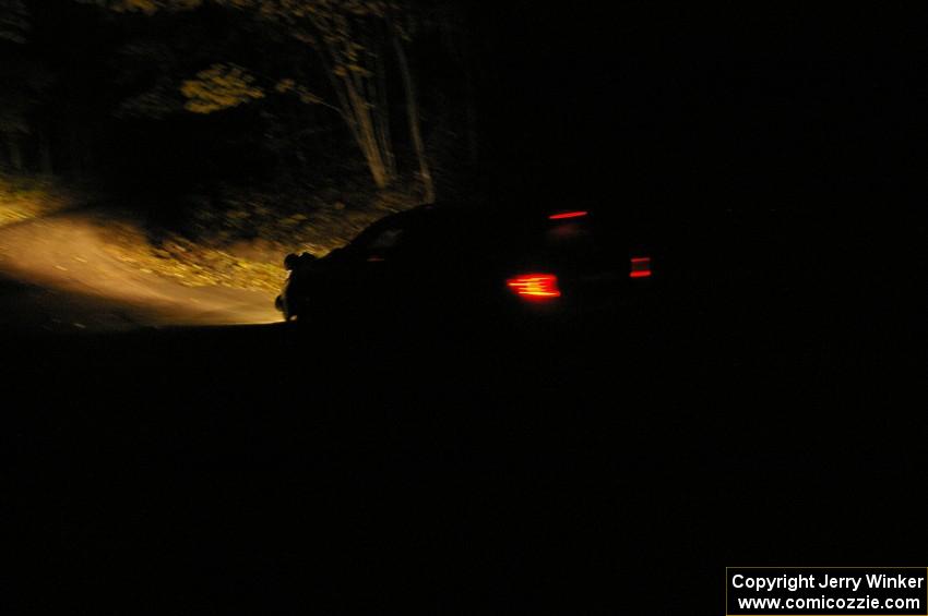 Ken Block / Alex Gelsomino at speed downhill on Menge Creek, SS9, in their Subaru WRX STi.