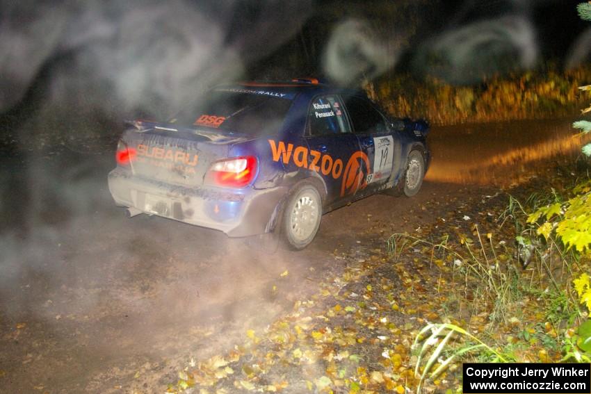 Tim Penasack / Alex Kihurani at speed on Menge Creek, SS9, in their Subaru WRX.