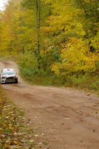 Antoine L'Estage / Nathalie Richard come into the flying finish of Gratiot Lake, SS10, in their Mitsubishi Lancer Evo X.
