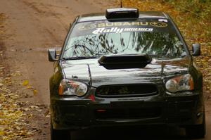 Vio Dobasu / Rob Amato in their Subaru WRX STi coast into the time control at the finish of Gratiot Lake, SS10.