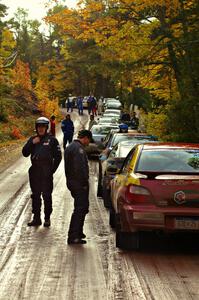 Bryan Pepp / Jerry Stang in line to leave the start of Delaware 1, SS11, in their Subaru WRX.