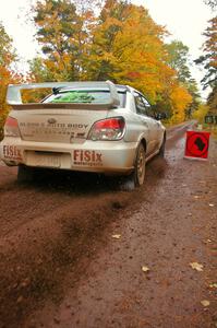 Heath Nunnemacher / Mike Rossey blast away from the start of Delaware 1, SS11, in their Subaru WRX STi.