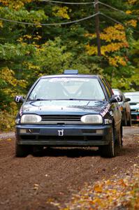 Paul Koll / Tim Knorr blast away from the start of Delaware 1, SS11, in their VW Golf.